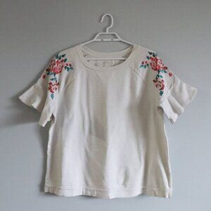 St. John's Bay Women's White XL Floral Embroidered Raglan Short Sleeve Flare Top